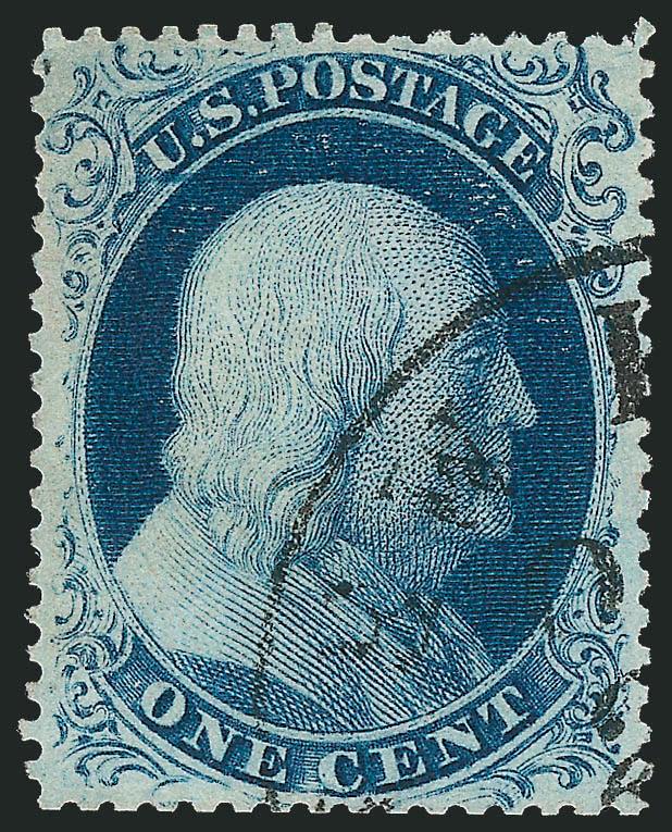 1c Blue, Ty. IIIa (22).> Plate 4, intense color on bright paper, canceled by neat strike of circular datestamp, choice centering with well-balanced margins all around, fresh and Extremely Fine, with 2010
P.S.E. certificate (XF 90 SMQ $1,400.00)