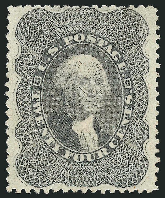 24c Gray Lilac (37).> Original gum, lightly hinged, crisp impression, choice centering with balanced margins<><>^EXTREMELY FINE. A BEAUTIFUL ORIGINAL-GUM EXAMPLE OF THE 24-CENT 1860 ISSUE.^<><>With 2002 P.F.
and 2004 P.S.E. certificates (OG, XF 9
