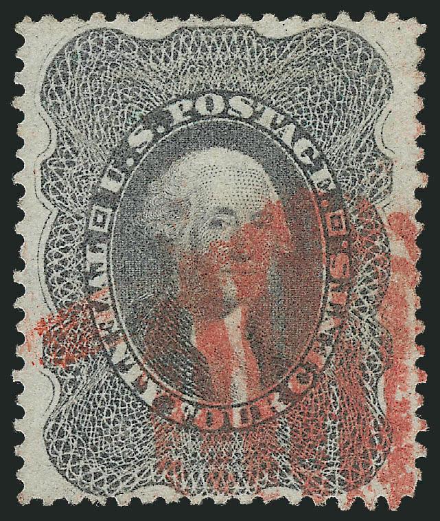 24c Gray Lilac (37).> Choice centering, rich color nicely complemented by <red grid> cancel, fresh and Extremely Fine, scarce in such choice condition, with 1988 P.F. certificate
