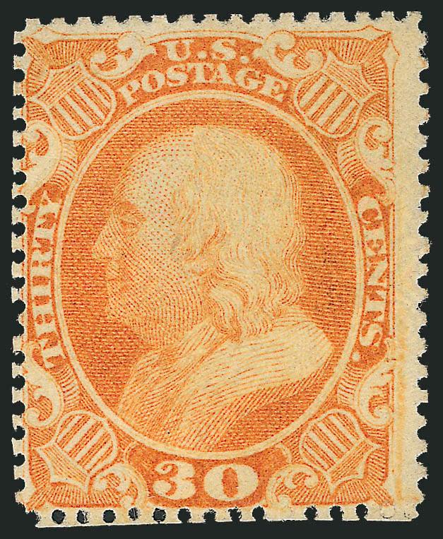 30c Orange (38).> Unused (no gum), bright color, tiny natural inclusion at center, Fine