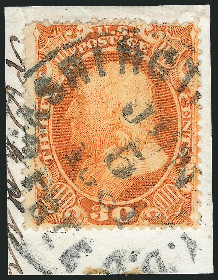 30c Orange (38).> Vibrant color, tied by neat strike of Washington City D.C. Free Jun. 5, 1861 circular datestamp on small piece, well-balanced margins, Very Fine and choice