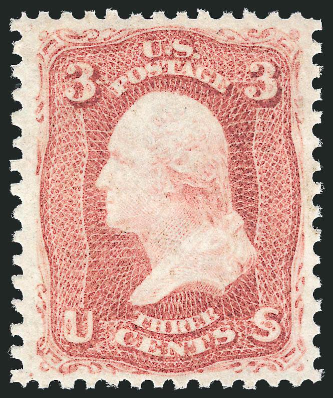 3c Rose (65). Mint N.H.,> brilliant color on bright white paper, Extremely Fine, with 2005 P.S.E. certificate (XF 90 SMQ $950.00), Scott Retail as hinged