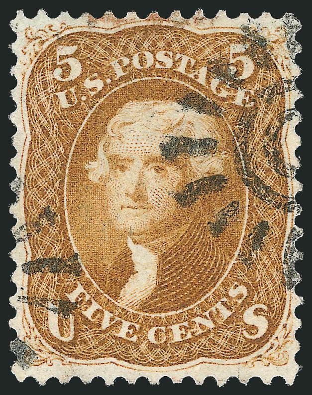 5c Buff (67).> Rich color, neat strikes of San Francisco cogwheel cancel, fresh and Very Fine, a pretty stamp, with 2010 P.S.E. certificate (VF 80 SMQ $950.00)