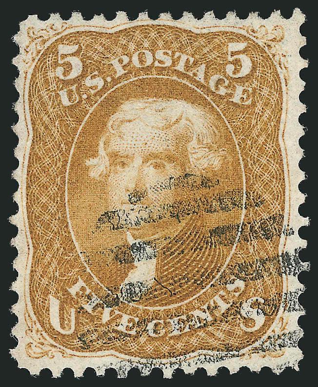 5c Buff (67).> Intense color, detailed impression, unobtrusive strike of grid cancel, fresh and Very Fine, with 1987 P.F. certificate as No. 67a