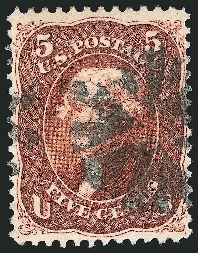 5c Red Brown (75).> Gorgeous warm shade, well-balanced margins, bold strike of circle of Vs cancel, Very Fine and choice, with 2010 P.S.E. certificate (VF-XF 85 SMQ $850.00)