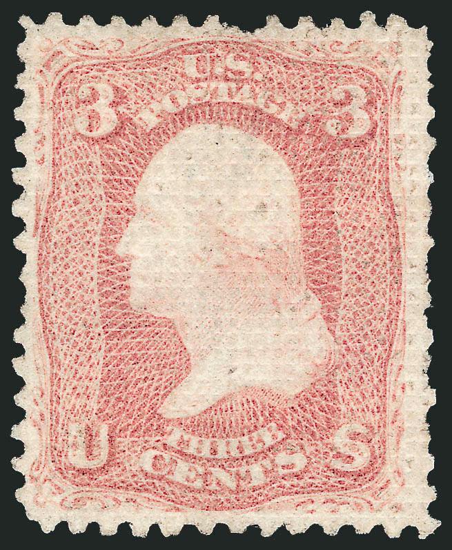 3c Rose, A. Grill (79).> Faintly cancelled, bright color, clear grill and better perfs than usually found on this difficult issue (one pulled at top), Very Fine appearance, with 1991 P.S.E. and 2010 P.F.
certificates, the former as unused