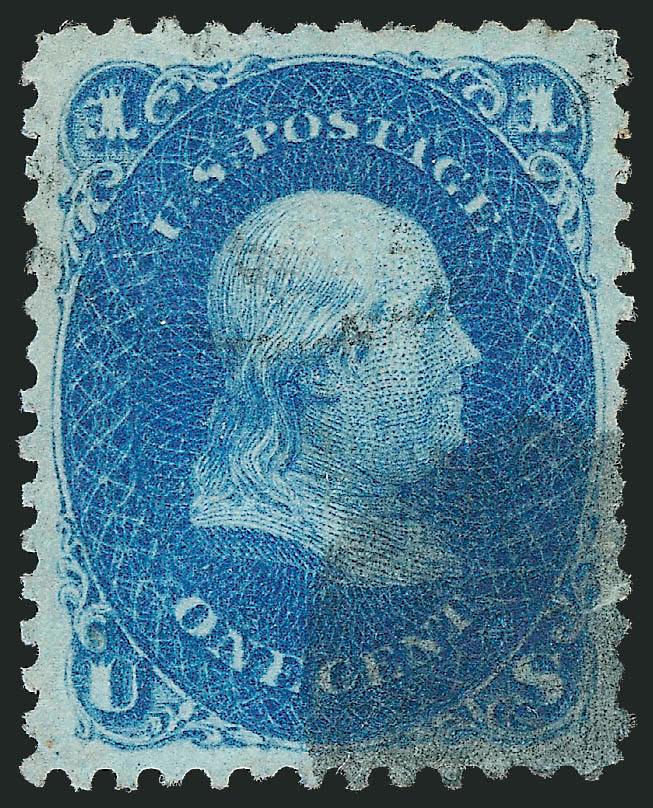 1c Blue, E. Grill (86).> Balanced margins and precise centering, exceptionally intense color, cork cancel, Very Fine and choice, with 2010 P.S.E. certificate (VF-XF 85 SMQ $850.00)