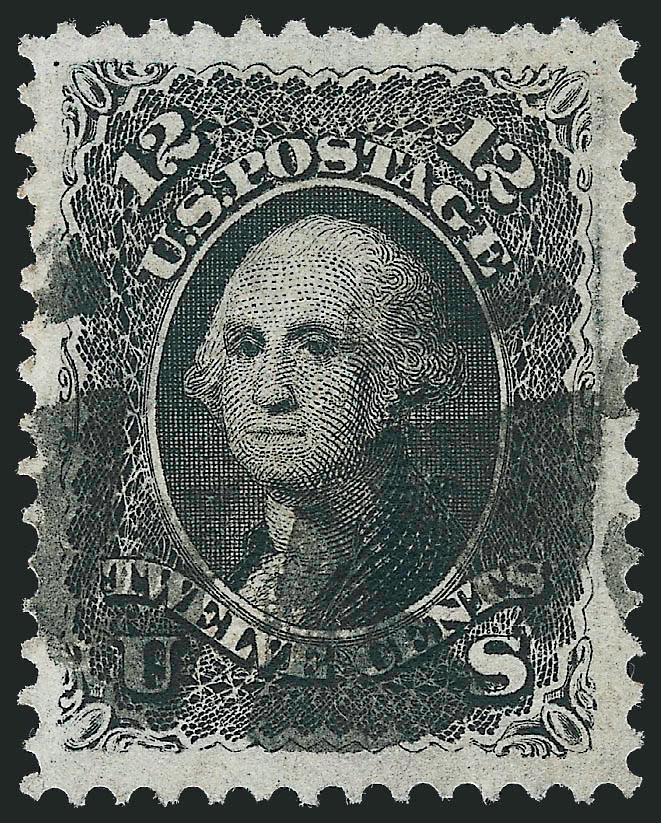 12c Black, F. Grill (97).> Intense shade and proof-like impression on bright paper, Jumbo margins all around, unobtrusive strike of quartered cork cancel, Extremely Fine, a pretty stamp, with 2010 P.S.E.
certificate (XF 90 Jumbo SMQ $800.00 as 90, $