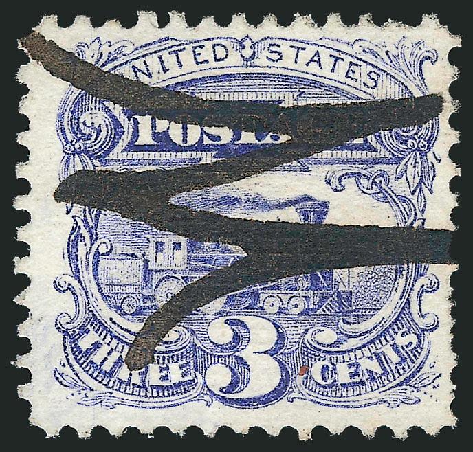 3c Ultramarine (114).> Bright color, bold <W manuscript cancel> of Weston Mass., short perfs lower right not mentioned on accompanying certificate, Extremely Fine cancel, with 2008 P.F. certificate