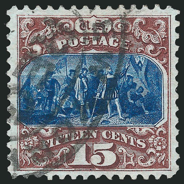 15c Brown & Blue, Re-Issue (129).> Intense colors and detailed impressions, neat strike of New York oval registry cancel leaves design clearly visible, Very Fine and choice, considerably scarcer in used
condition than it is in unused, ex Hansen, with