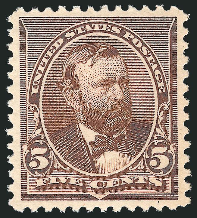 5c Chocolate (223).> Mint N.H., spectacular centering, incredibly fresh with beautiful sharp impression, Extremely Fine Gem, with 2010 P.S.E. certificate (XF-Superb 95 SMQ $2,400.00)