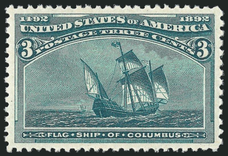 3c Columbian (232).> Mint N.H., beautiful margins and precise centering, pristine color and post-office fresh, Extremely Fine Gem, with 2010 P.S.E. certificate (Superb 98 SMQ $2,300.00)