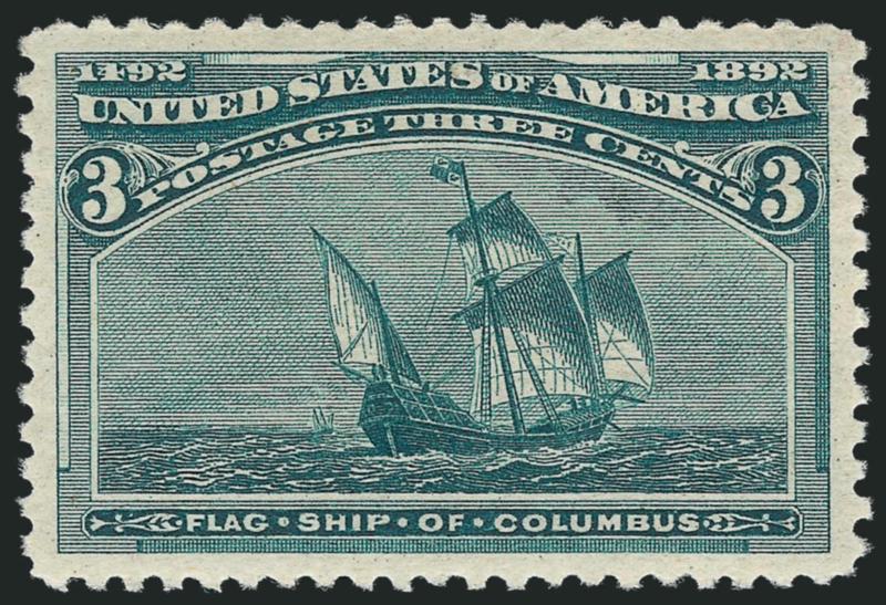 3c Columbian (232).> Mint N.H., deep rich color, choice balanced margins, Extremely Fine Gem, with 2010 P.S.E. certificate (XF-Superb 95 SMQ $600.00)