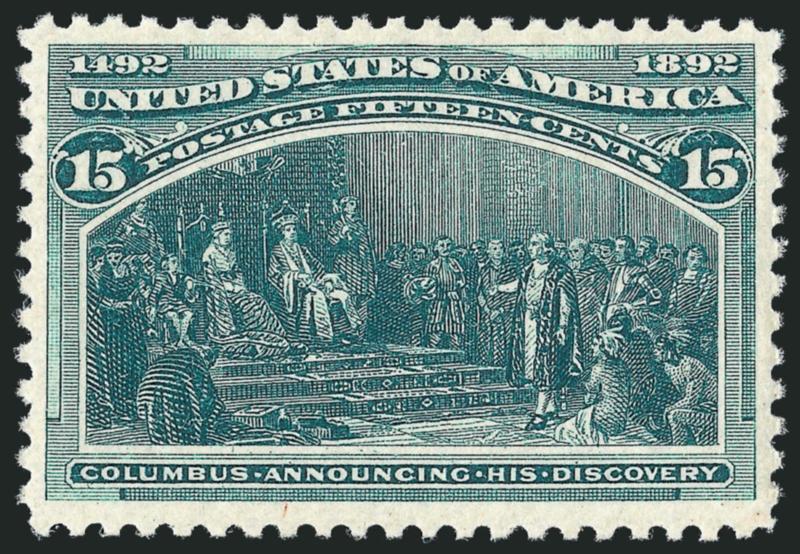 15c Columbian (238).> Mint N.H., fresh, bright color with detailed impression, Very Fine and choice, with 2010 P.S.E. certificate (VF-XF 85 SMQ $1,000.00)