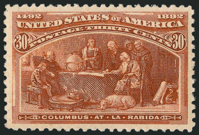 30c Columbian (239).> Mint N.H., wide and balanced margins, bright color, Extremely Fine, with 2010 P.S.E. certificate (XF 90 SMQ $1,300.00)