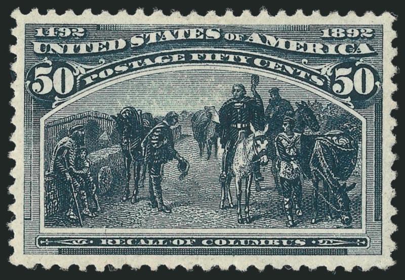 50c Columbian (240).> Original gum, rich color and detailed impression, well-proportioned margins, fresh and Extremely Fine, with 2009 P.S.E. certificate (OGph, XF 90 SMQ $800.00)