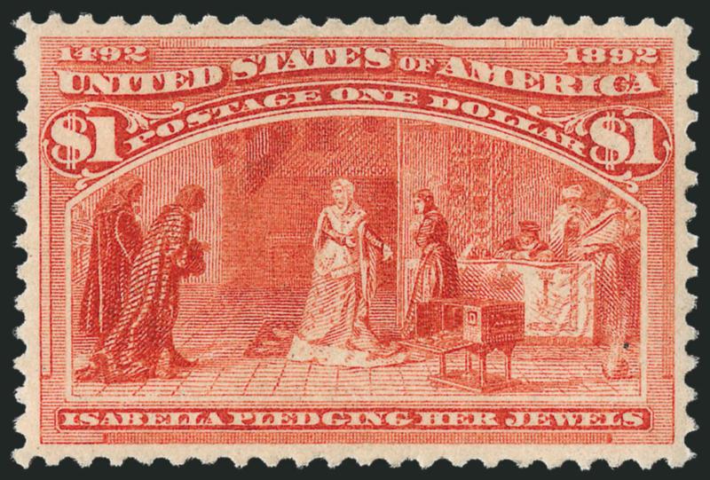 $1.00 Columbian (241).> Original gum, lightly hinged, brilliant color, tiny natural inclusion at bottom right, Extremely Fine