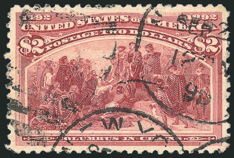 $2.00 Columbian (242).> Deep shade on fresh white paper, beautiful centering with wide and balanced margins, two strikes of New York duplex cancel, Extremely Fine, with 2002 P.F. certificate
