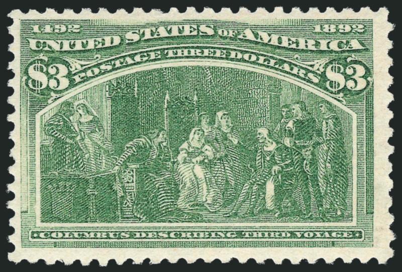 $3.00 Columbian (243).> Original gum, barest trace of hinging, brilliant color on bright paper, fresh and Fine, ex Odeneal, with 1989 P.S.E. and 2007 P.F. certificates