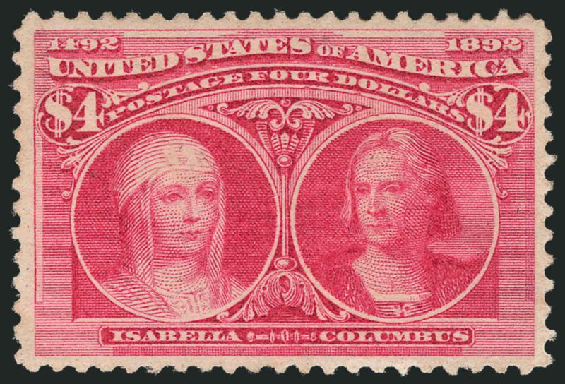 $4.00 Columbian (244).> Original gum, well-centered, bright color, Very Fine and choice, with 2010 P.S.E. certificate (VF-XF 85 SMQ $2,750.00)