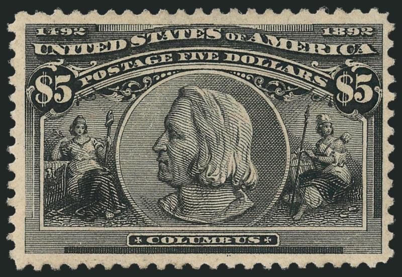$5.00 Columbian (245).> Original gum, lightly hinged, attractive margins and centering, intense shade, Very Fine, with 2010 P.S.E. certificate
