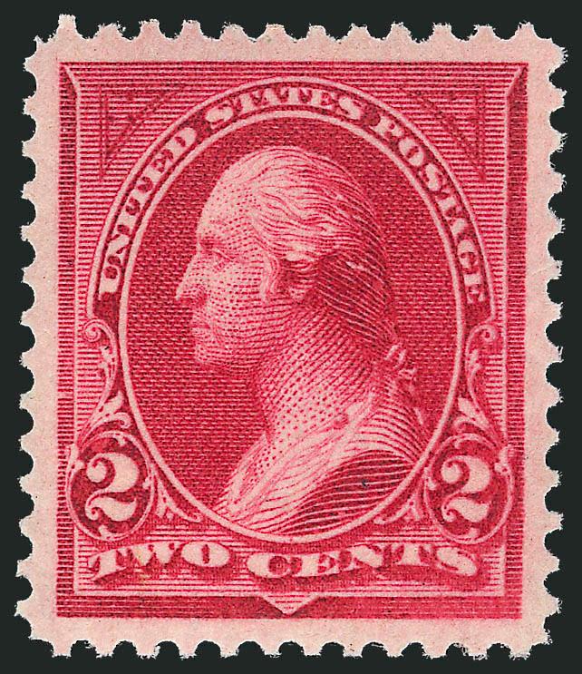 2c Carmine Lake, Ty. I (249).> Original gum, beautiful vivid color and proof-like impression, mathematically perfect centering with Jumbo margins<><>^EXTREMELY FINE GEM. A SPECTACULAR EXAMPLE OF THE
UNWATERMARKED 2-CENT TYPE I 1894 ISSUE IN THE CAR