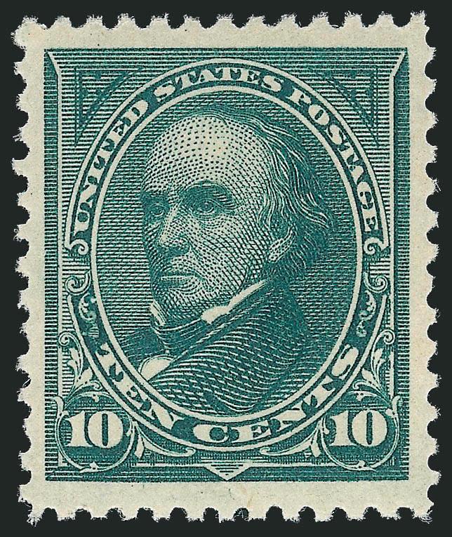 10c Dark Green (258).> Original gum, barely hinged, gorgeous centering with Jumbo margins, Extremely Fine Gem, a huge stamp