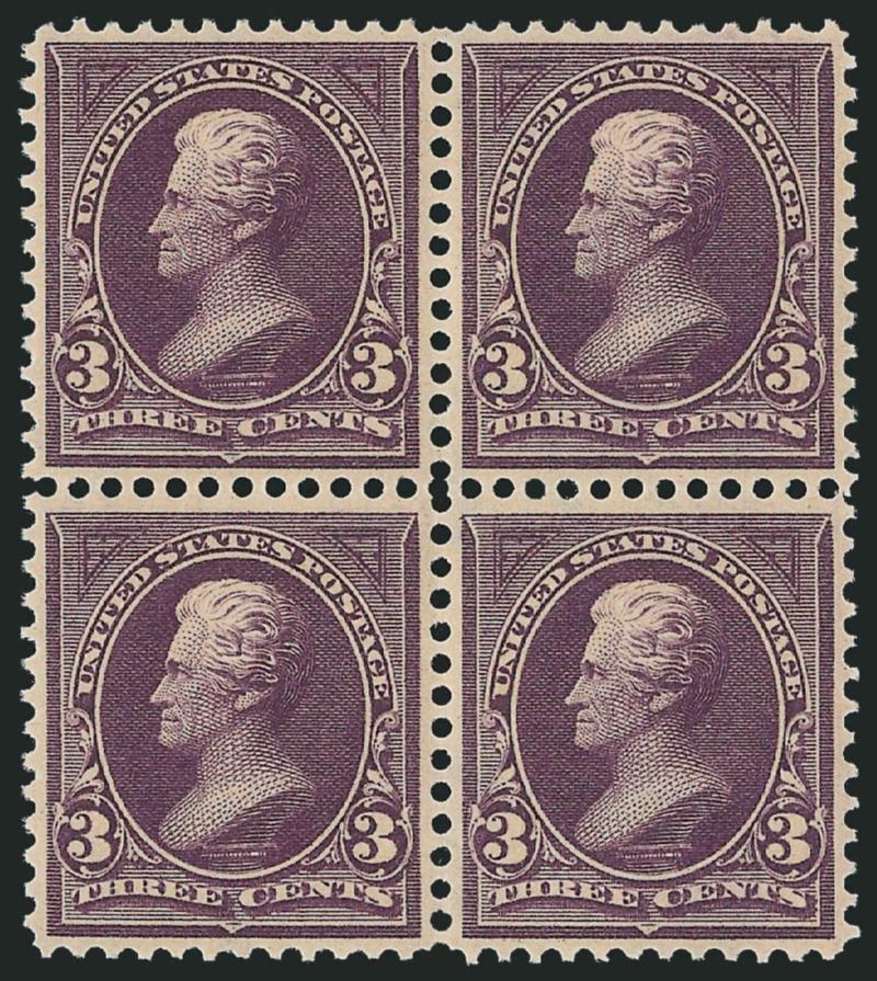 3c Purple (268).> Mint N.H. block of four, perfectly centered, bright and crisp, Extremely Fine, with 2010 P.S.E. certificate (XF-Superb 95)