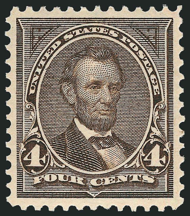 4c Dark Brown (269).> Mint N.H., exceptionally wide margins and near perfect centering, dark shade and crisp impression, most recent certificate notes a tiny natural inclusion which is barely noticeable, fresh
and Extremely Fine, a lovely stamp, with