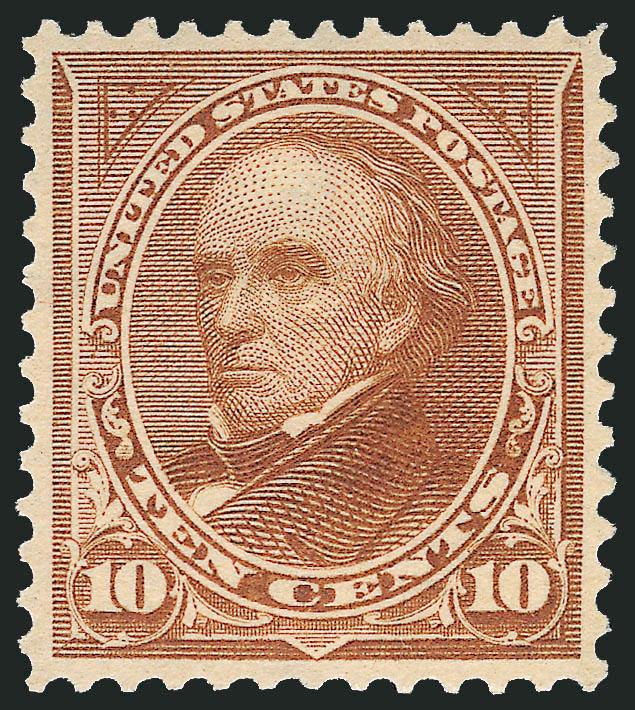 10c Orange Brown, Ty. II (283).> Most recent certificate (P.S.E.) opines hinged and reperfed at left and bottom, previous certificates (P.F.) state Mint N.H. and sound, bright shade, perfectly centered,
Extremely Fine appearance, with 1983 and 2000 P