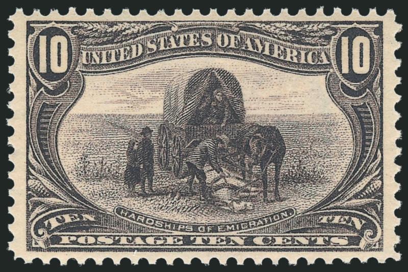10c Trans-Mississippi (290).> Mint N.H., crisp impression, well-proportioned margins, Very Fine and choice, with 2011 P.S.E. certificate (VF-XF 85 SMQ $730.00)
