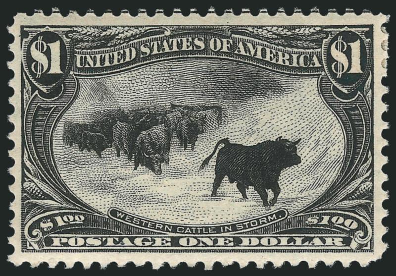 $1.00 Trans-Mississippi (292).> Original gum, two small h.r., guideline at top, deep shade, wide beautifully balanced margins, Extremely Fine