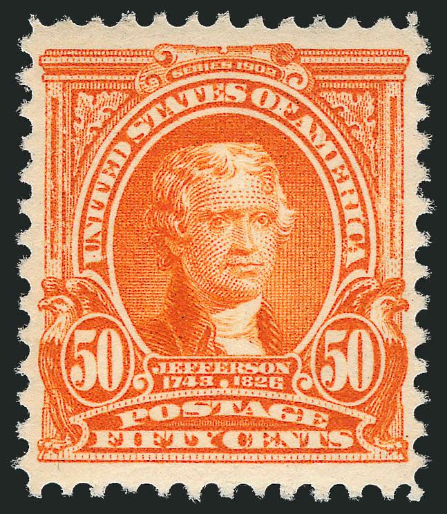 50c Orange (310).> Original gum, barest trace of hinging, vivid color and impression, well-proportioned margins, Extremely Fine, a beautiful stamp, with 2010 P.S.E. certificate