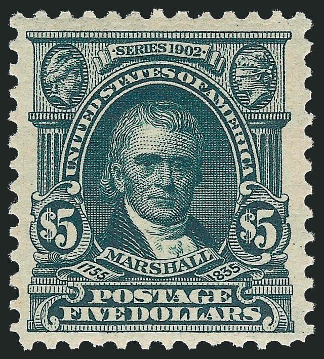 $5.00 Dark Green (313).> Deep rich color and detailed impression, lightly hinged, Very Fine and choice, with 2010 P.S.E. certificate (VF-XF 85 SMQ $2,300.00)