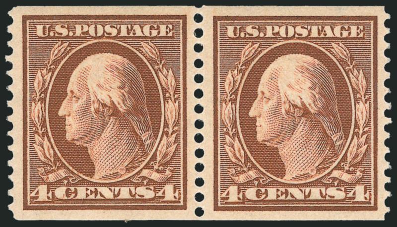 4c Orange Brown, Coil (354).> Pair with 3mm spacing, rich color, wide margins, Extremely Fine, with 2003 P.F. certificate