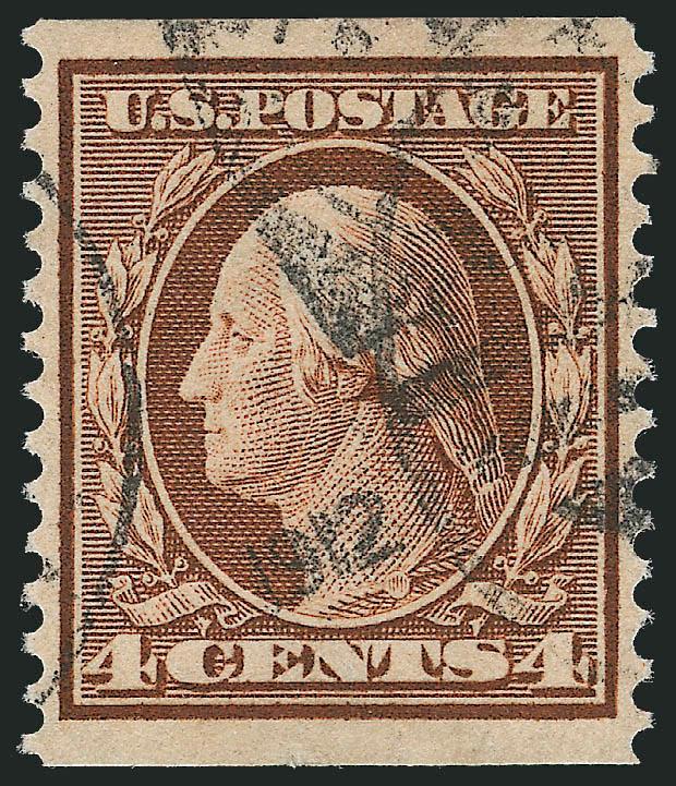 4c Orange Brown, Coil (354).> Exceptionally well-centered, attractive color with neat 1912 grid duplex cancel, Extremely Fine, with photocopy of 2010 P.S.E. certificate for pair