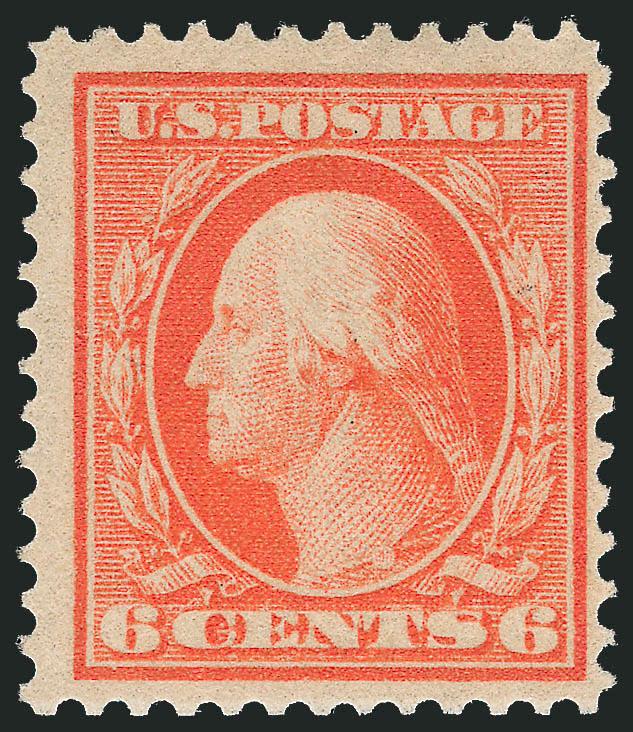 6c Red Orange, Bluish (362).> Remarkably fresh, beautiful color, clearly blued paper and with characteristic strong watermark, reperfed at bottom, Fine appearance also incl. 1c and 2c on Bluish Paper, 2c Mint
N.H., Fine, 6c with 2005 P.S.E. certific
