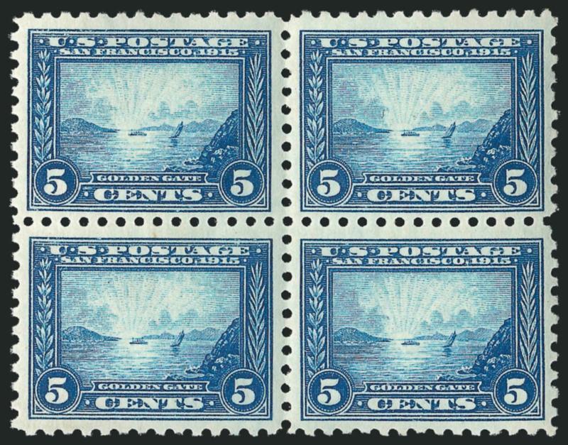 5c Panama-Pacific, Perf 10 (403).> Block of four, bottom pair Mint N.H., top pair Fine the Mint N.H. bottom pair Extremely Fine