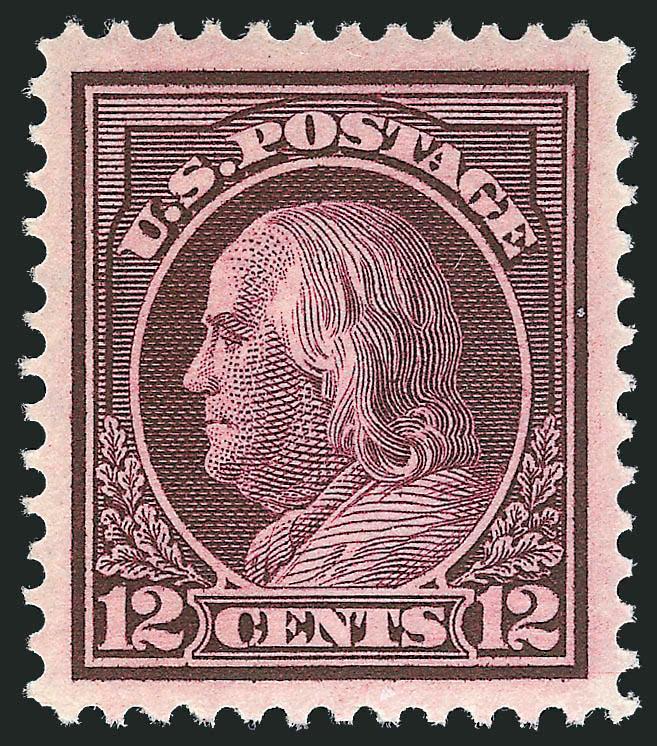 12c Claret Brown (417).> Mint N.H., intense shade and impression, gorgeous centering with Jumbo margins, Extremely Fine Gem, with 2010 P.S.E. certificate (XF-Superb 95 Jumbo SMQ $875.00 as 95, $2,450.00 as
98)