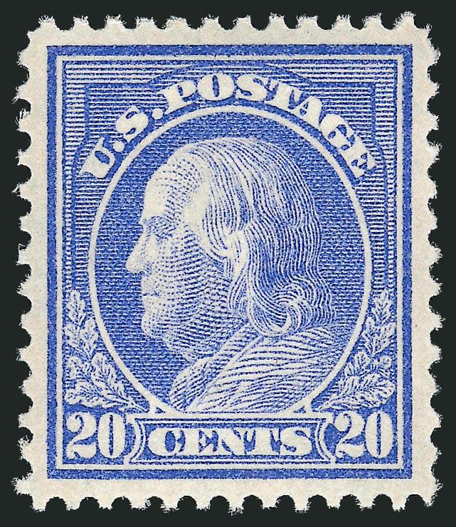 20c Ultramarine (419).> Mint N.H., brilliant color, unusually wide margins, long and full perforations, Extremely Fine Gem, with 2011 P.S.E. certificate (XF-Superb 95 SMQ $2,050.00), only four have graded
higher to date