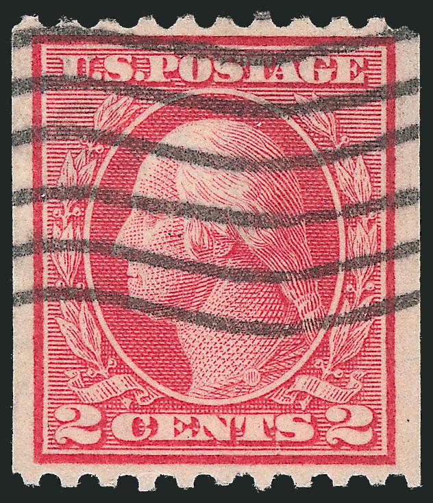 2c Red, Ty. I, Coil (449).> Exceptionally well-centered, nice color, bold wavy-line machine cancel, Very Fine and choice, with 2010 P.S.E. certificate (VF-XF 85 SMQ $650.00)