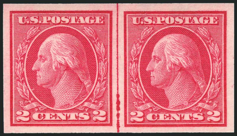2c Carmine, Ty. I, Imperforate Coil (459).> Mint N.H. joint line pair <without crease,> balanced margins, Extremely Fine Gem, with 2010 P.S.E. certificate (XF-Superb 95 SMQ $1,700.00)