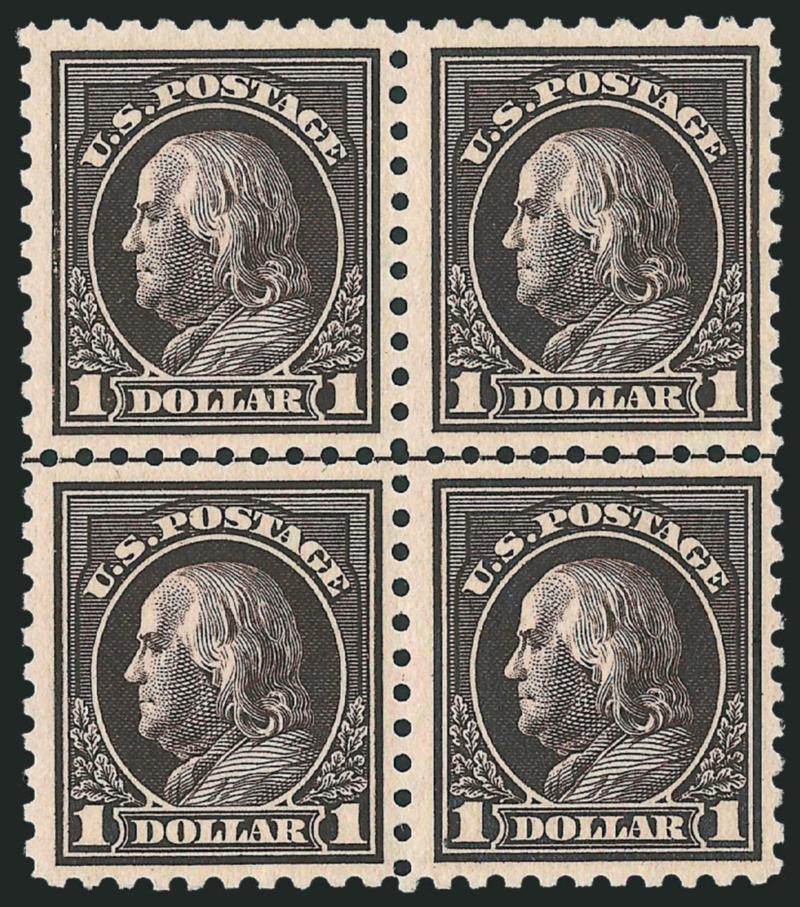 $1.00 Violet Black (460).> Block of four with horizontal guide line, lightly hinged, fresh and crisp with intense color, Fine-Very Fine, scarce block