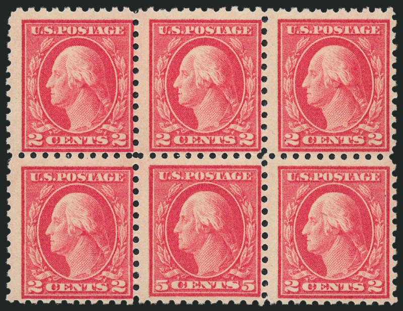 5c Carmine, Rose, Errors (467, 505).> Single errors, each in block of six, former Mint N.H., latter lightly hinged, Very Good-Fine