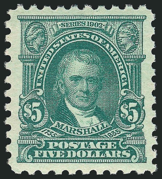 $5.00 Light Green (480).> Mint N.H., rich color and sharp impression, Extremely Fine Gem, with 2010 P.S.E. certificate (XF-Superb 95 SMQ $1,350.00)