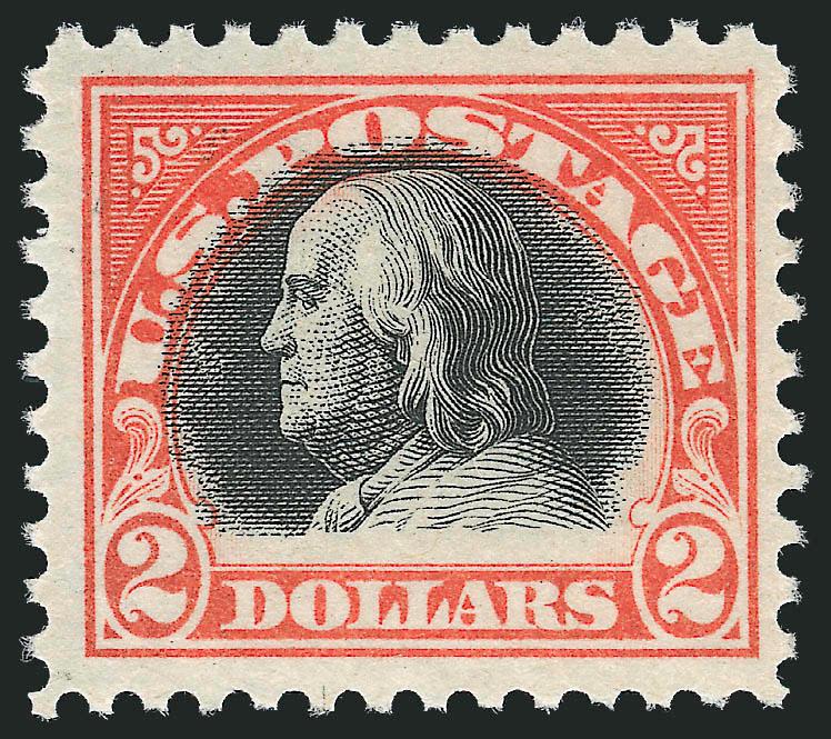 $2.00 Orange Red & Black (523).> Mint N.H., fresh and bright, vivid frame color, upward vignette shift into top label, Very Fine, with 2004 P.S.E. certificate (VF 80 SMQ $900.00)