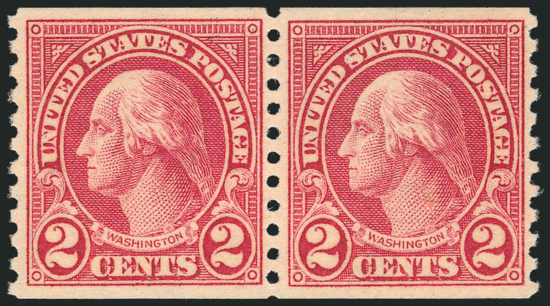 2c Carmine, Ty. II, Coil (599A).> Mint N.H. pair, brilliant color, well-balanced margins, Very Fine and choice, with 2010 P.S.E. certificate