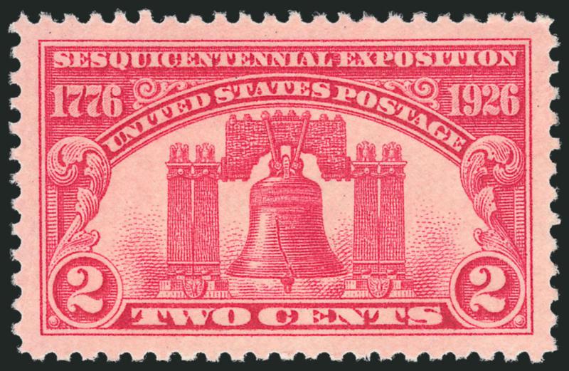 2c Sesquicentennial (627).> Mint N.H., brilliant color, mathematically perfect centering with wide margins, Extremely Fine Gem, with 2010 P.S.E. certificate (Gem 100 unpriced in SMQ above the grade of 98, SMQ
$190.00 as 98)