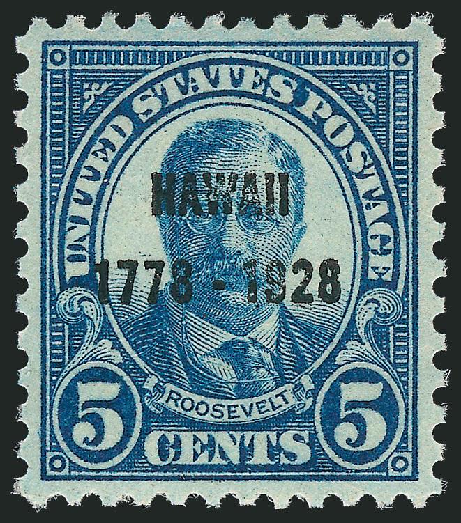 5c Hawaii Ovpt. (648).> Mint N.H., deep shade and detailed impression, gorgeous centering, Extremely Fine Gem, with 2010 P.S.E. certificate (Superb 98 SMQ $460.00), only two have graded higher to date