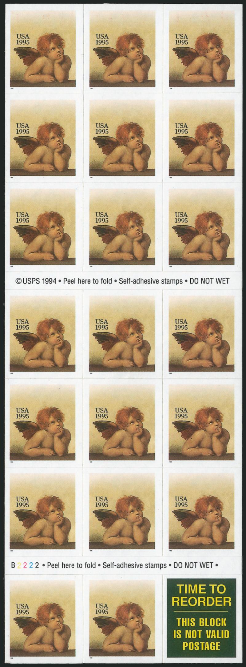 (32c) Love, Booklet Pane of 20 Plus Label, Engraved Red LOVE Omitted (2949c).> Fresh and Extremely Fine, rare booklet pane error